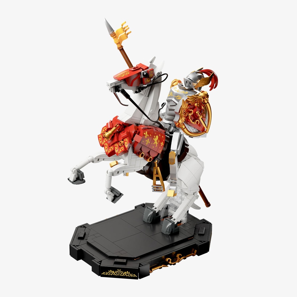 Pantasy Chevalier médiéval avec cheval de guerre en armure – briques, articulé (31 cm)