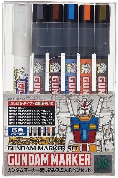 Marqueurs Gundam Marker GMS-122 – set à écoulement (5 marqueurs + effaceur)